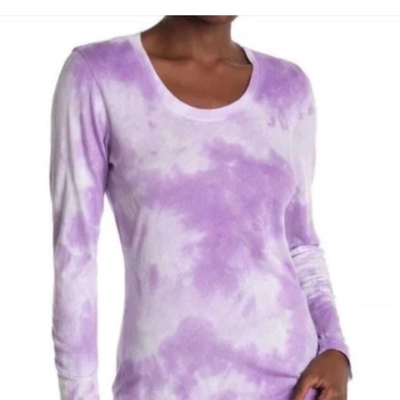 COPY - Sundry tie dye scoop neckline long sleeve shirt color lilac/white size 1 - Picture 3 of 4